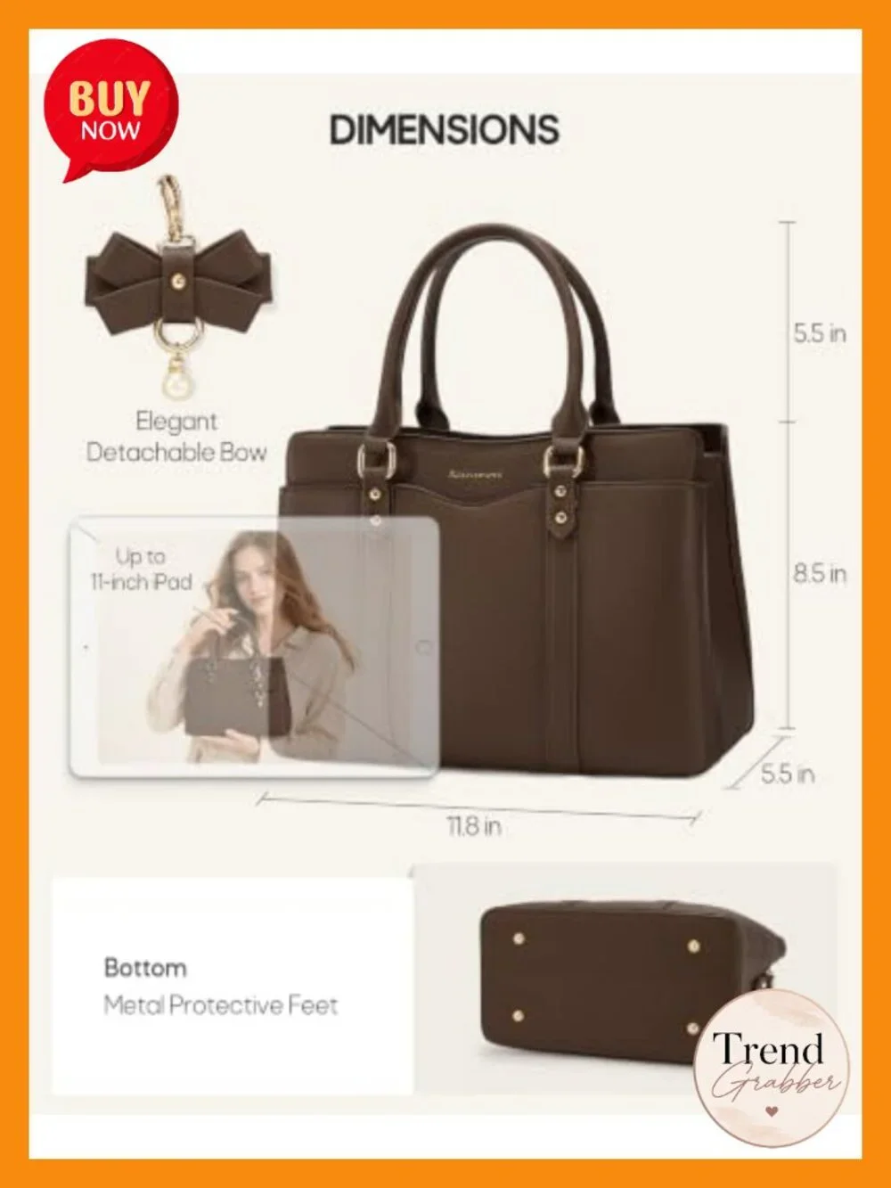 PU Leather Satchel Handbag for Women Multi-Pocket Fits iPad Crossbody 3-in-1